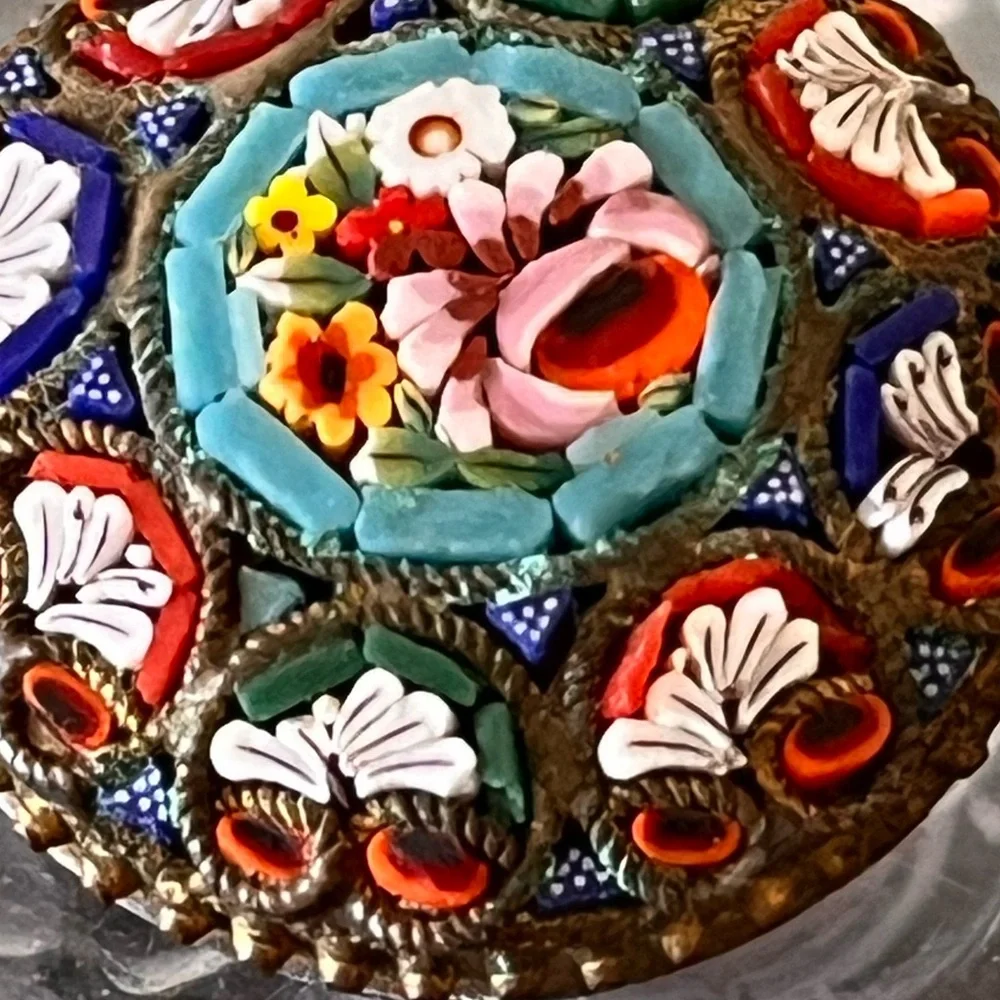 Antique Italian Micro Mosaic Floral Brooch Italy Romantic Victorian Style - Picture 4 of 11